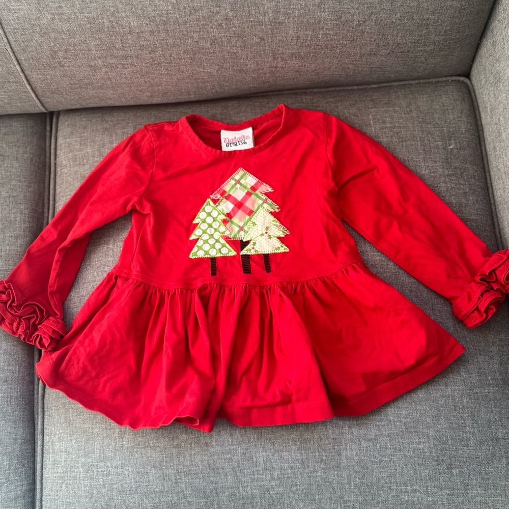 Natalie Grant Red Ruffled Christmas Tree Applique Shirt-2T